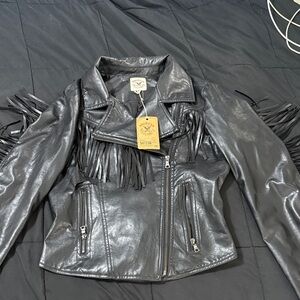 Black Fringe Leather Jacket